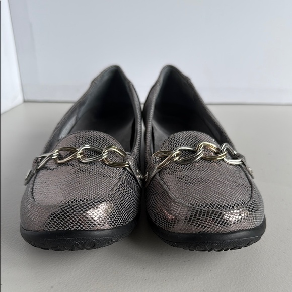 Vionic Metallic Pewter Alda Ballet Flats Loafers Shoe Leather Snakeskin Print - Picture 3 of 16
